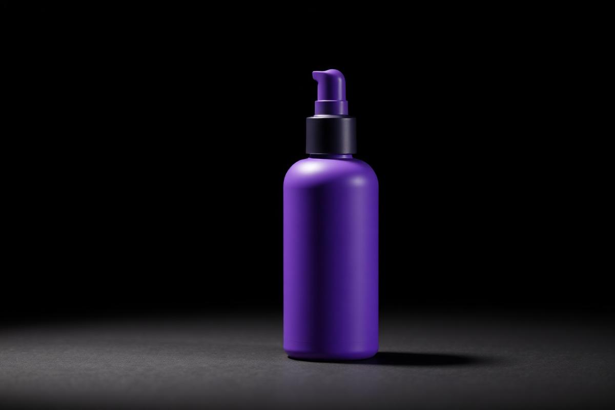 Studio product photography of a violet bottle