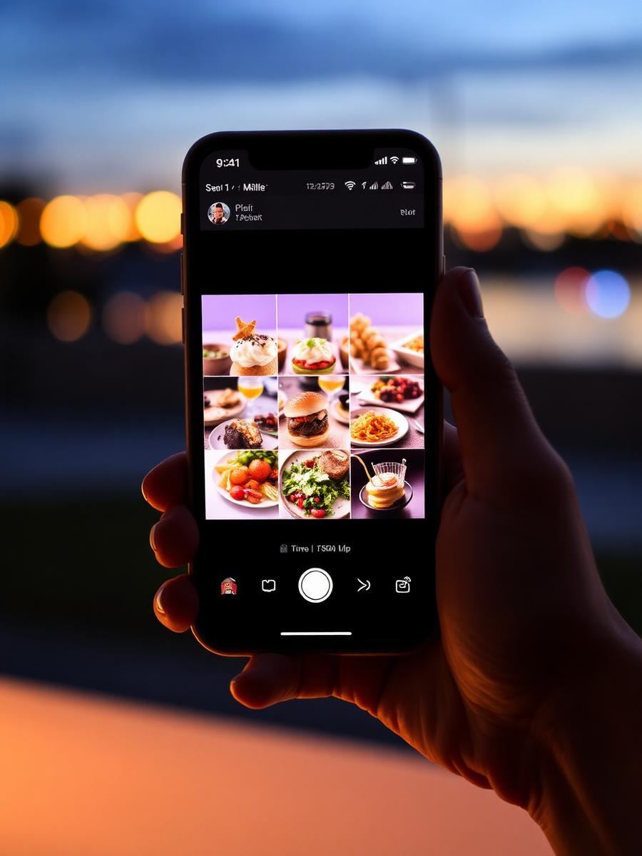 Social content reels grid on a phone